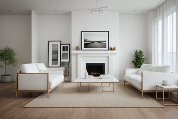 Interior design mockup with picture frame on a Wall. Living room in colors with sofa and painting.