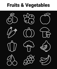 Fruit and Vegetables line icon set, vector sketches, logo illustrations, white