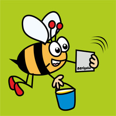 bee and navigation, humorous vector illustration
