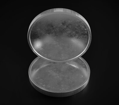 Two Silver Coins on top of each other, Mockup Template, Banking Concept, Cryptocurrency, 3d Rendered isolated on Black background.