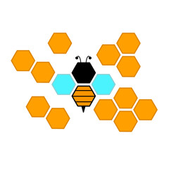 Bees fly on the honeycomb. World Bee Day. Simple bee and honeycomb design.