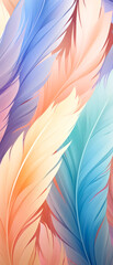 Colorful feathers background. Pastel feather texture. Abstract vertical mockup or wallpaper for smartphone.  Generative AI
