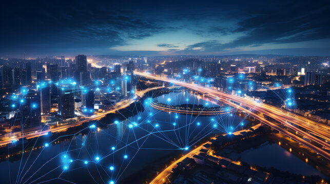 Smart city and IoT (Internet of Things) concept. ICT (Information Communication Technology). Generative Ai.