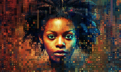 Futuristic African Girl with Virtual Pixels