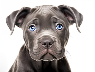 Close-up portrait of a purebred Cane Corso puppy. Isolated on a white background.