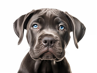 Close-up portrait of a purebred Cane Corso puppy. Isolated on a white background.