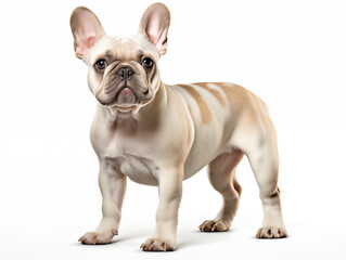Fototapeta premium Close-up full-length portrait of a purebred French bulldog puppy. Cream or fawn color.Isolated on a white background.