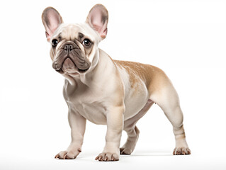 Fototapeta premium Close-up full-length portrait of a purebred French bulldog puppy. Cream or fawn color.Isolated on a white background.
