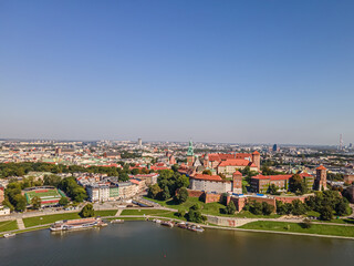 Fototapeta na wymiar Aerial view of the Wawel Royal Castle in Krakow on a sunny,summer day.