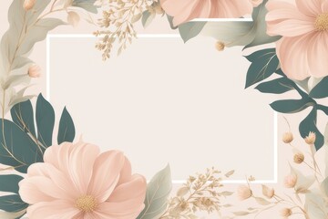 Invitation card blank mock up. Elegant floral image , green leaves on a light beige background.
