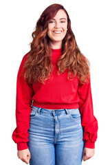 Young beautiful woman wearing casual winter sweater with a happy and cool smile on face. lucky person.
