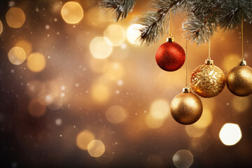 Obraz premium christmas tree branch baubles hanging from the branch, AI Generative.