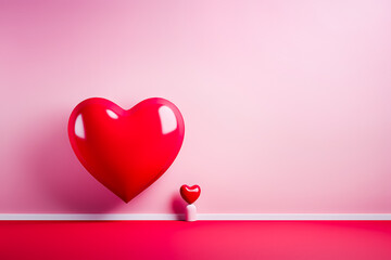 Gros coeur rouge sur fond rose avec petit coeur, Saint Valentin