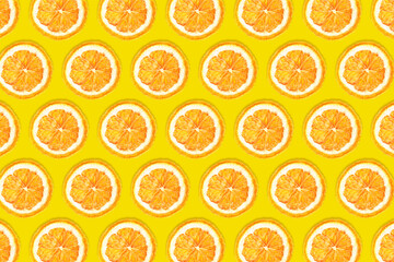 Dry orange slices background. Orange fruit cut texture. Red orange cross section pattern. Vibrant color christmas design. Flat lay fruits.