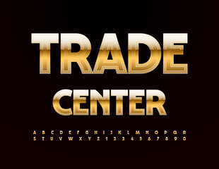 Vector modern logo Trade Center. Elite Gold Font. Modern Alphabet Letters and Numbers set