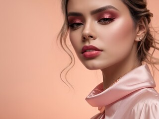 An ethereal woman look with pastel eyeshadows and a glossy, sheer lips - obrazy, fototapety, plakaty
