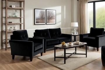 Fototapeta premium Interior design mockup with picture frame on a Wall. Living room in colors with sofa and painting.