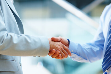 Business people, shaking hands and welcome to meeting, partnership and introduction for deal at law...