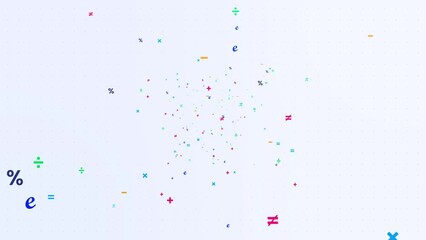 Universe of mathematical signs. Flying through a large number of mathematic symbols. Seamless looping 4K motion graphics animation.