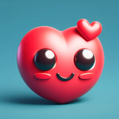 Icon love heart emoji. 3d emoticons, Realistic red glossy 3d emotions face.