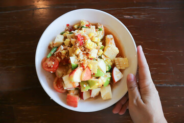 fruit salad, apple and corn salad or spicy salad or spicy fruit salad