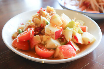 fruit salad, apple and corn salad or spicy salad or spicy fruit salad