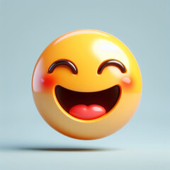 Fototapeta premium Icon smile emoji. Realistic yellow glossy 3d emotions face.