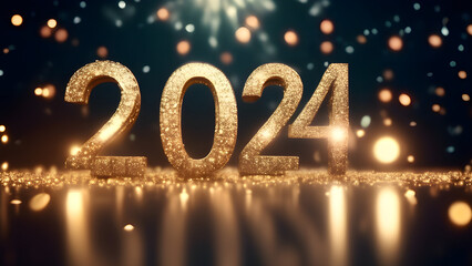 Happy new year 2024 celebration banner, 3d banner, New year 2024  banner - obrazy, fototapety, plakaty