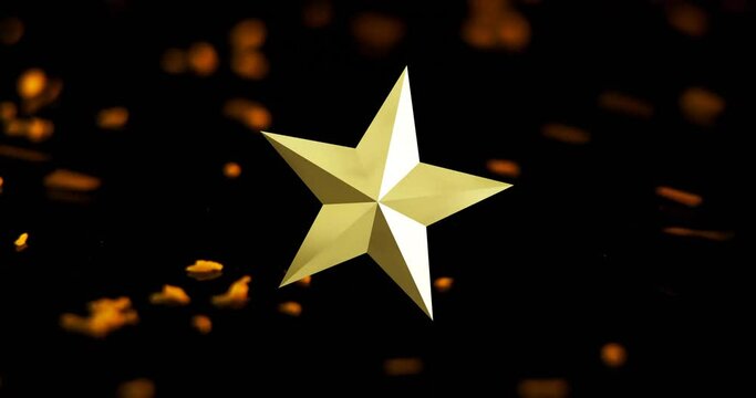 Animation of white star over golden decorations moving on black background