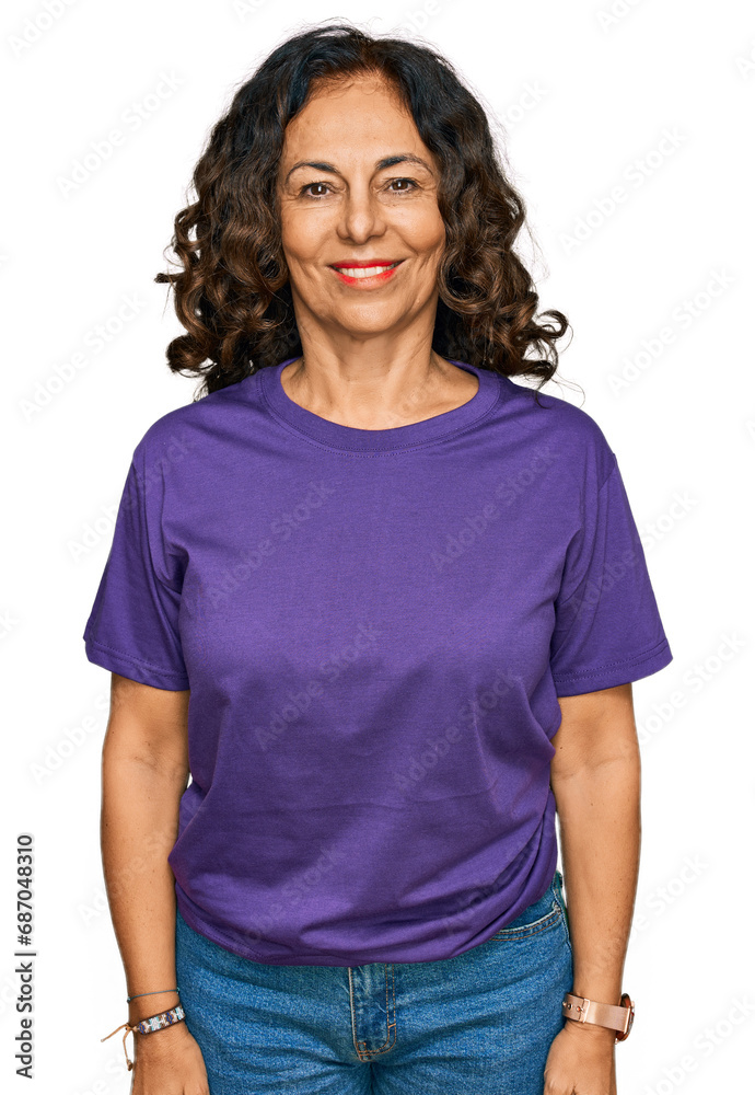 Poster Middle age hispanic woman wearing casual clothes with a happy and cool smile on face. lucky person.