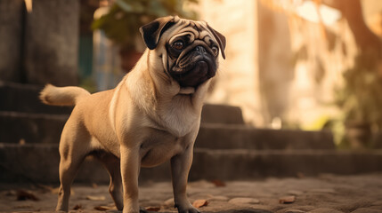 Fawn pug dog (AI Generated), outside - 687048325