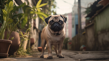 Fawn pug dog (AI Generated)? outside - 687048326