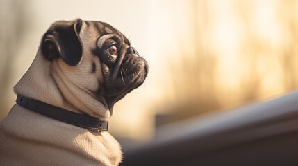 Thinking pug dog (AI Generated), copy space - 687048332
