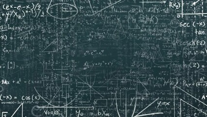 Animation of mathematical equation and diagrams over blackboard - Powered by Adobe