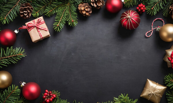 Christmas background over black chalkboard.Copy space for text. Ai generated