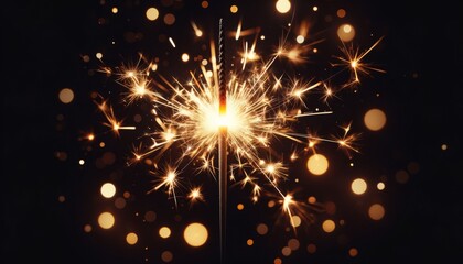 Naklejka premium Sparkler with Bokeh Effect on Black Background