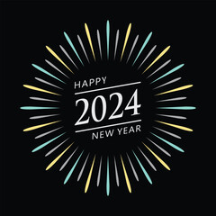 2024 year. Happy New Year 2024 vector. 2024 number design vector illustration. 2024 New Year poster with fireworks.