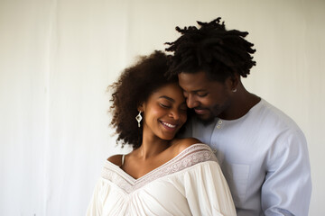 African American couple embrace love and joy togather white background