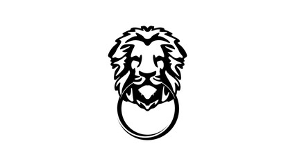 Lion Door Knocker, black flat  monochrome illustration