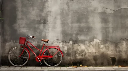 Fotobehang Red Bicycle on a Concrete Wall Photography © Fadil