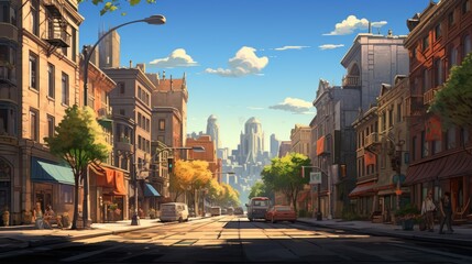 Street Panorama on a Sunny Afternoon