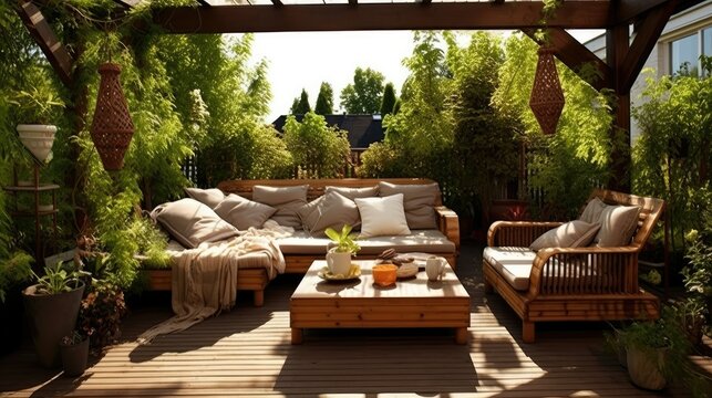Terrace Design Idea with Wooden Furniture Set Photography