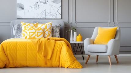 Yellow Knot Pillow on Sofa Interior Photography