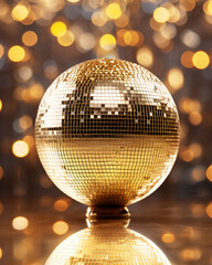 Obraz premium ball disco gold mirror discoball golden glitter, AI Generative.