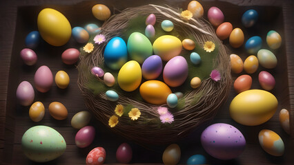 Fototapeta na wymiar chocolate easter eggs in a nest