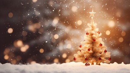 Fototapeta na wymiar a small christmas tree with lights and a star on top