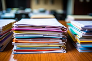 Photo of a stack of colorful business documents and contracts. Generative AI
