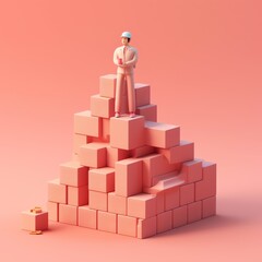 a man standing on a pile of cubes