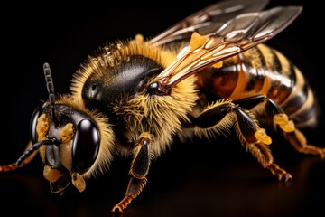 Photo of the tiny hairs on a bee's thorax. Generative AI
