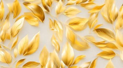Golden Glow: A Shimmering Yellow Leaves with Gold Foil Texture – Radiant and Luxurious